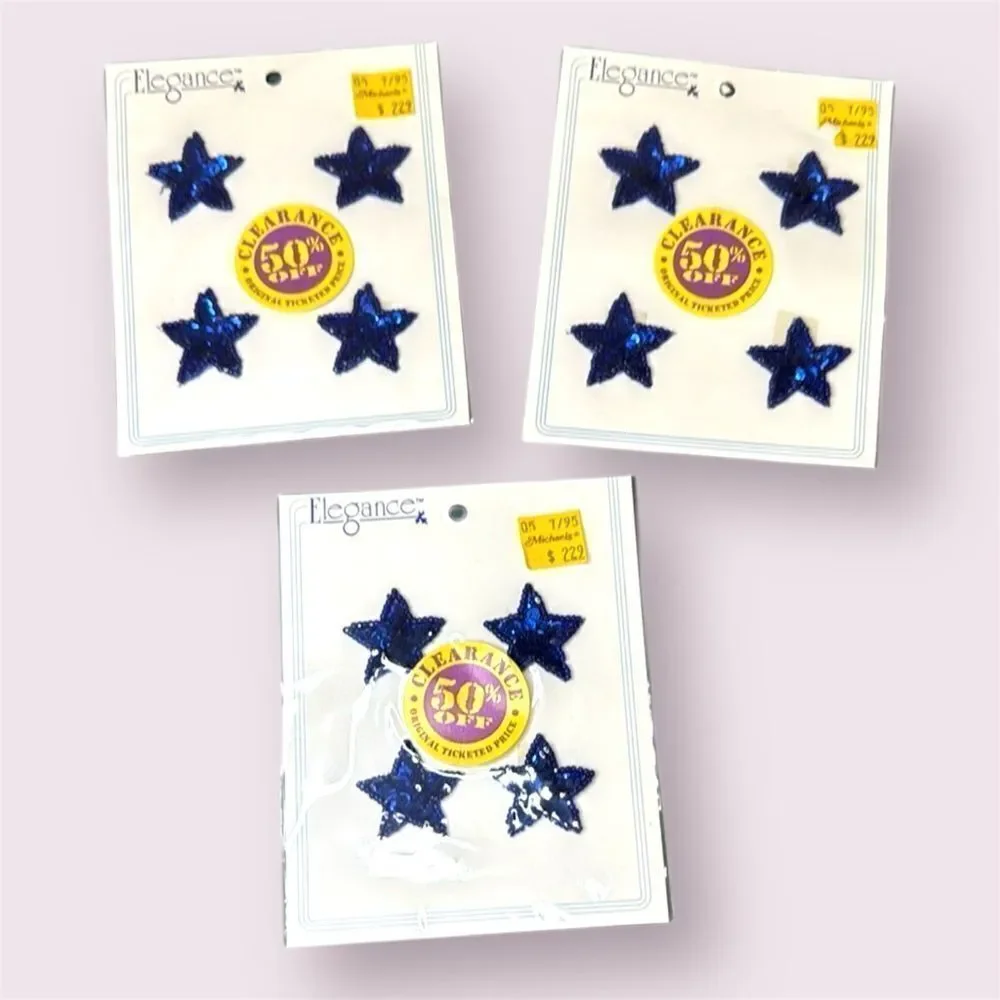 ELEGANCE Vintage 90s Blue Sequin Stars Appliques *NEW*